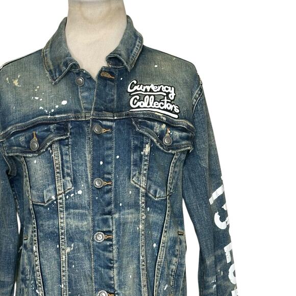 Tulones distressed splash paint stained long sleeves jean jacket size XS - Picture 10 of 15